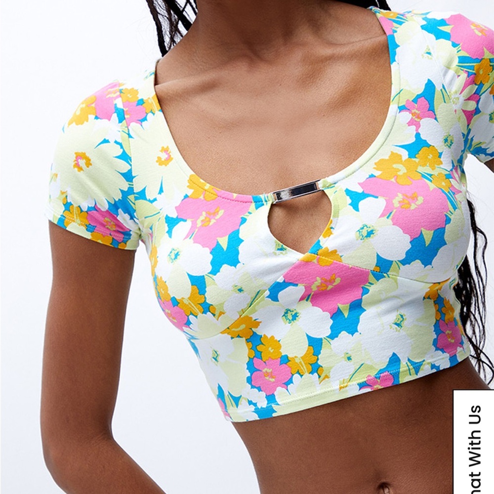 PacSun Pink and Yellow Floral Crop Top Size Small